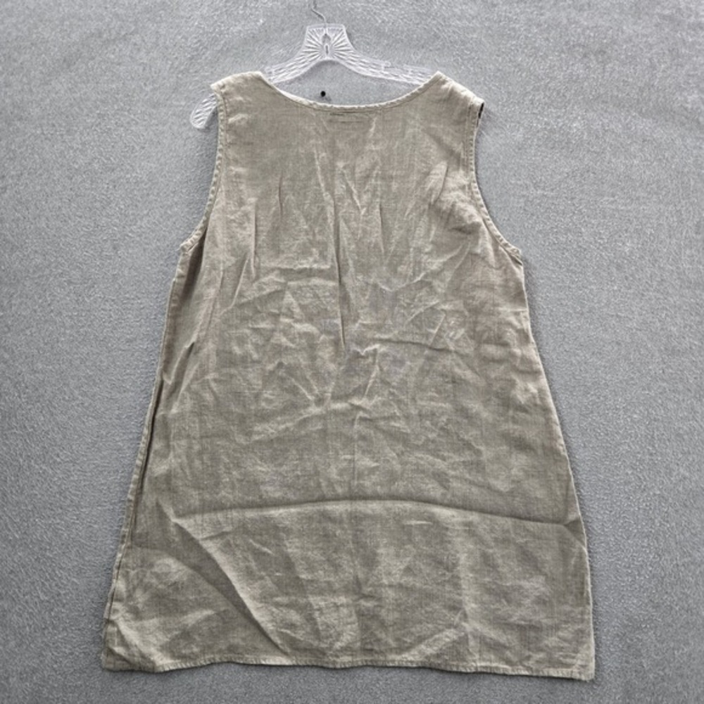FLAX Women‎ Dress LARGE Beige Linen Tunic Pleated Scoop Neck Pullover NWT